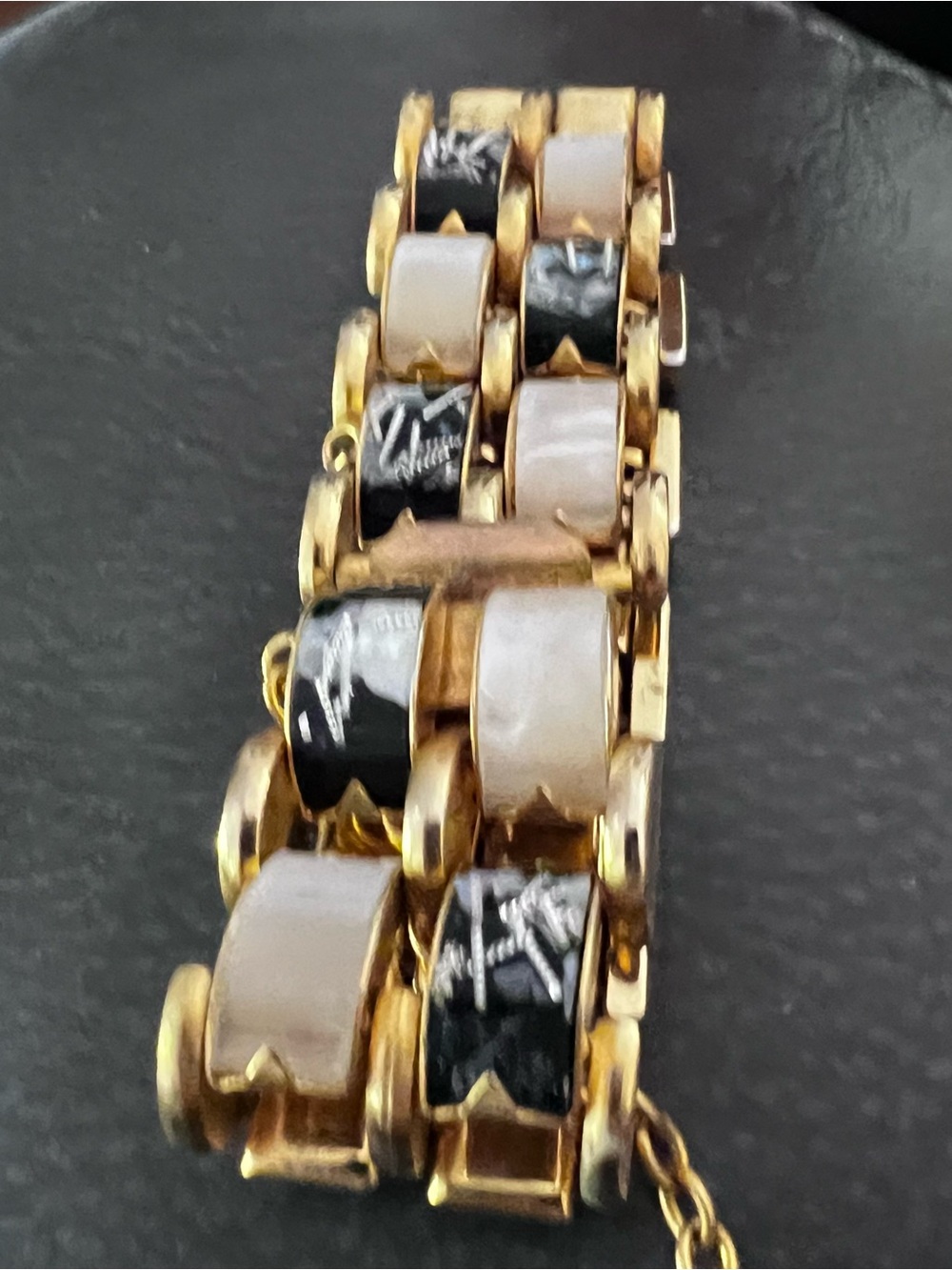 Gold-Tone Bracelet with Black and Cream mother-of-pearl Links